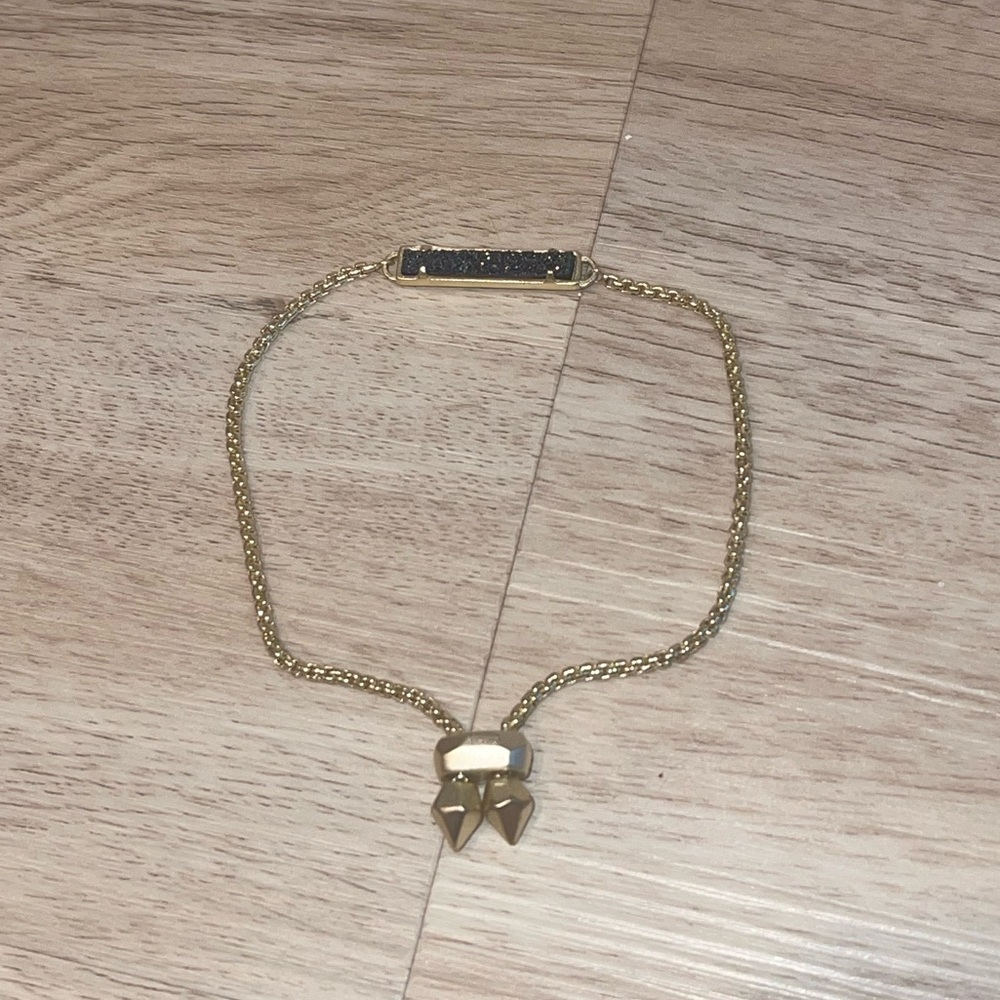 Kendra Scott Gold Adjustable Bracelet with Blue Drusy Stone
